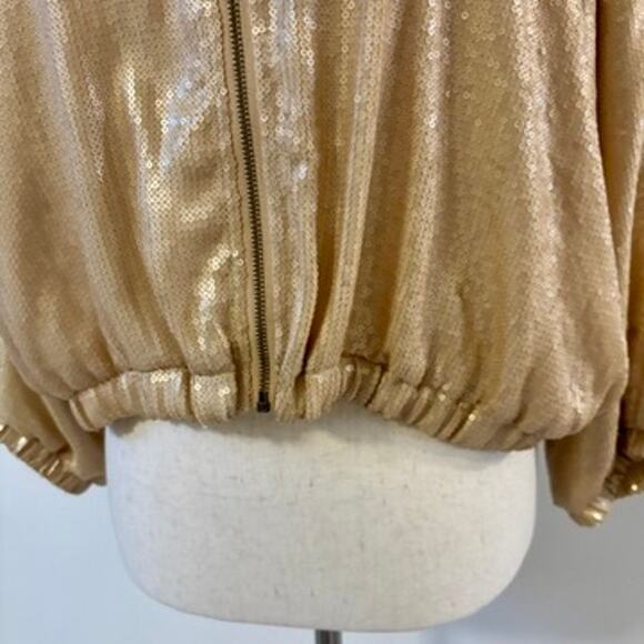 GIBSON Gold Crop Sequin Zip Up Bomber Style Jacket Size XS - Picture 4 of 14